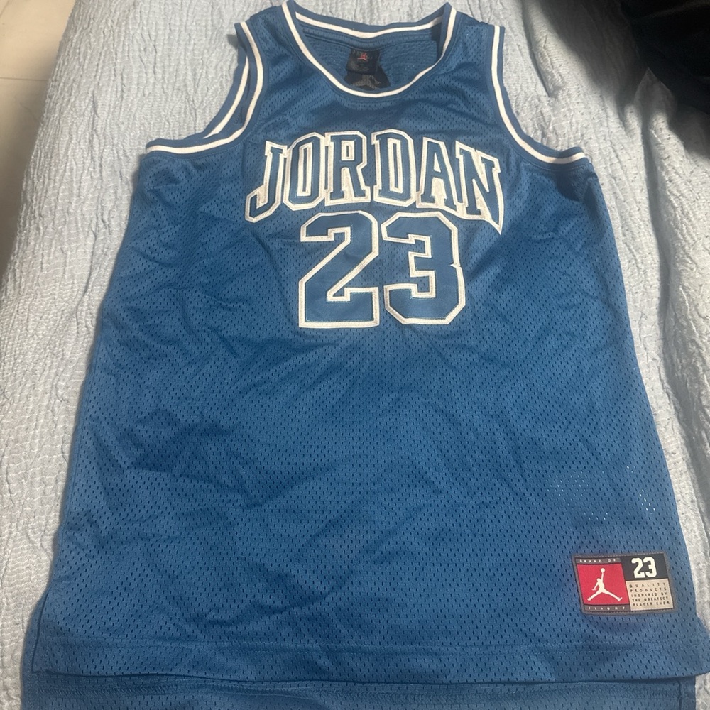 Jordan Blue Mesh 23 Patch Basketball Jersey